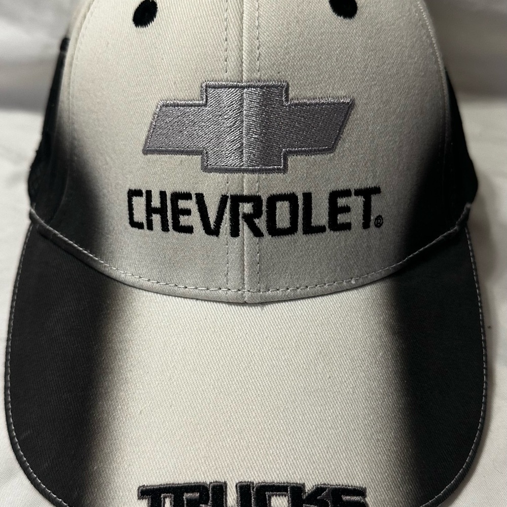 Chevrolet Truck Black and White Cap with Embroidered Oil Rig NWOT